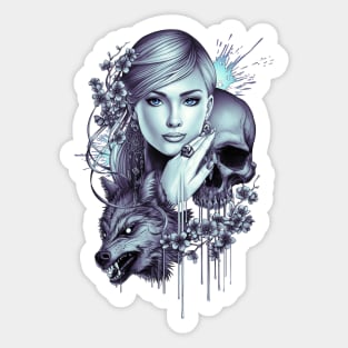 Wolf Skull Girl Tattoo Sticker